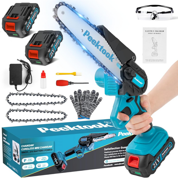 Peektook Electric Mini Cordless Chainsaw With 2 2.0Amh Battery