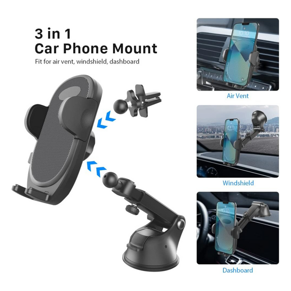 TruQusex 3-In-1 Universal Cell Phone Car Holders