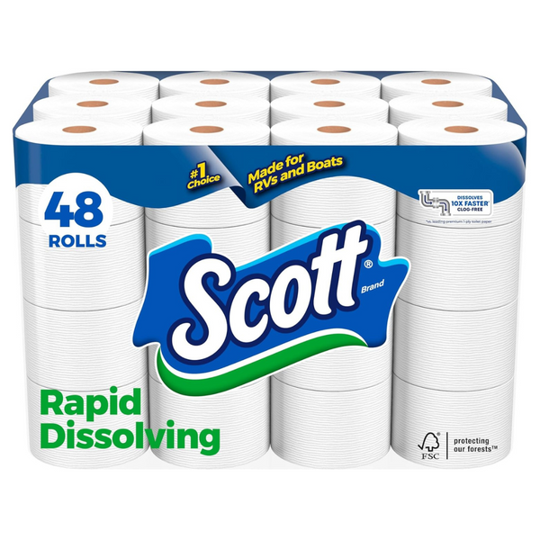 48 Double Rolls Of Scott Rapid-Dissolving Toilet Paper (231 Sheets/Roll)