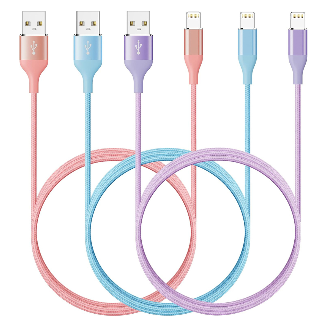 3-Pack 10ft Apple MFi Certified Fast Charging Lightning Cables (Various)