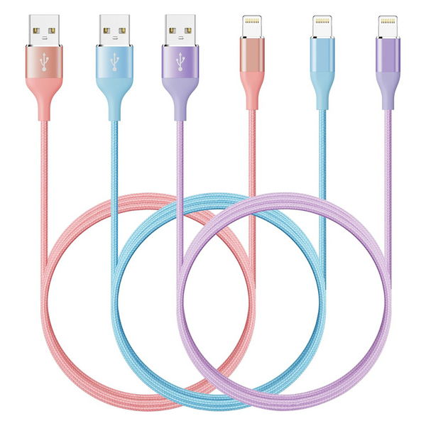 3-Pack 10ft Apple MFi Certified Fast Charging Lightning Cables (Various)