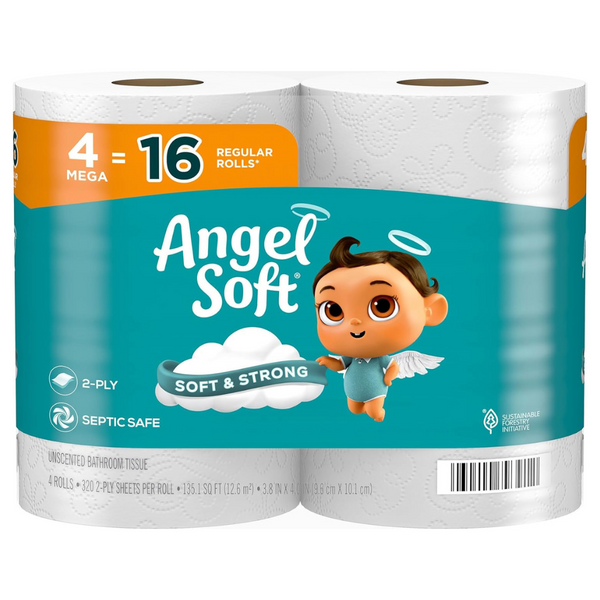 4-Pack Angel Soft 2-Ply Toilet Paper Mega Rolls