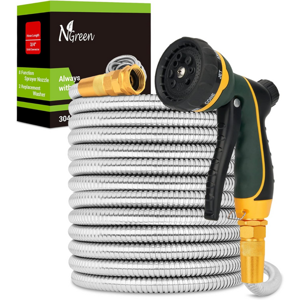 NGreen 75Ft Stainless Steel Flexible Metal Water Garden Hose