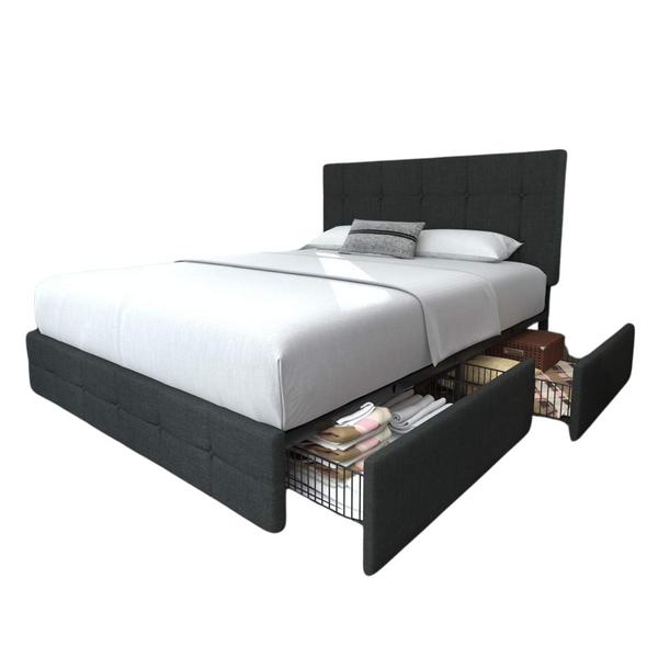 Allewie Upholstered Full Platform Bed Frame With 4 Drawers & Headboard