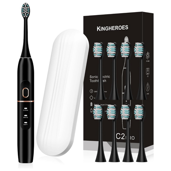 Kingheroes Sonic Electric Toothbrush Set With 8 Brush Heads & Travel Case