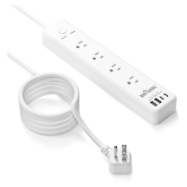 BN-LINK 1875W Surge Protected Power Strip With PD 20W Fast Charging USB-C, 5 FT Flat Plug Extension Cord, 4 Outlets & 4 USB Ports