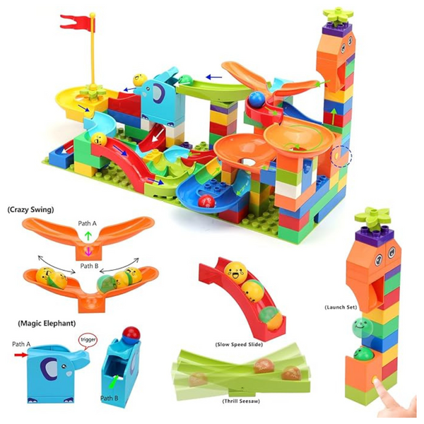 130 Pcs Marble Run Launcher Set