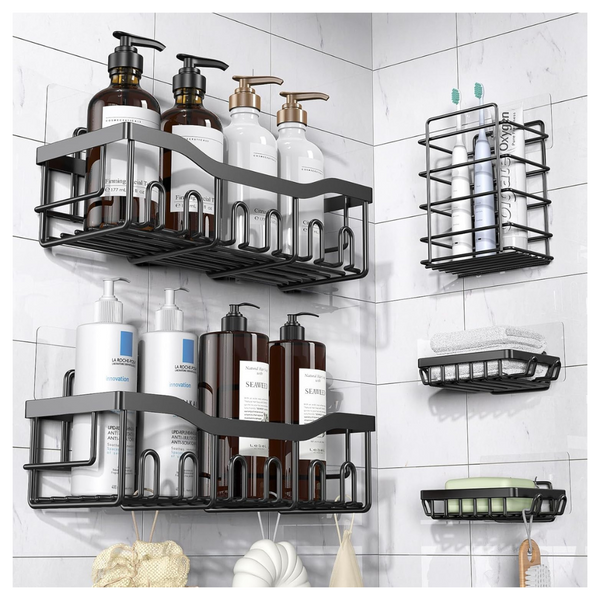 5-Pack Eudele Large Capacity Rustproof Adhesive Shower Organizer