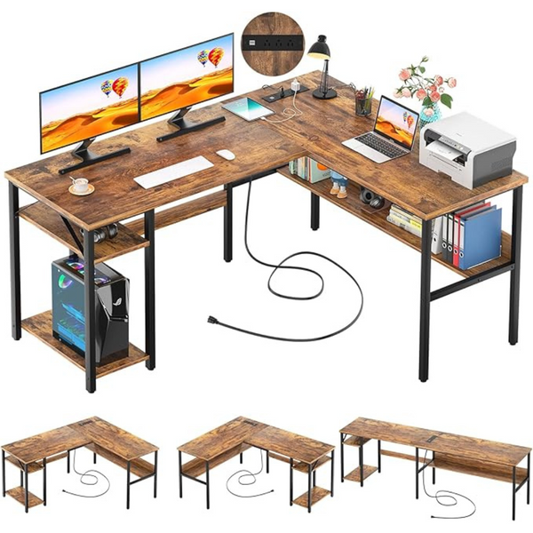 Unikito L Shaped Computer Desk With Outlets & USB Charging Ports