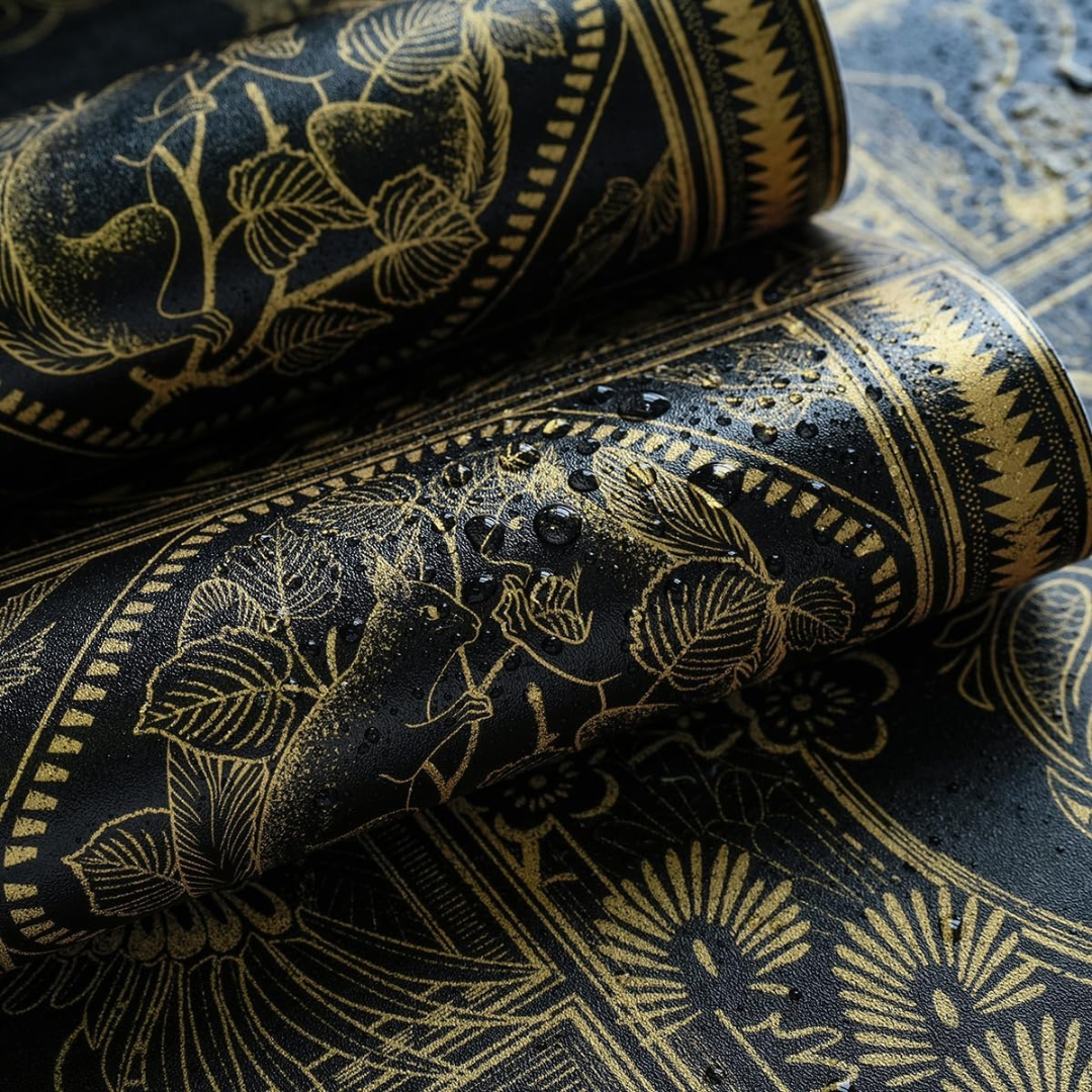 Black And Gold Retro Peel And Stick Removable Waterproof Wallpaper