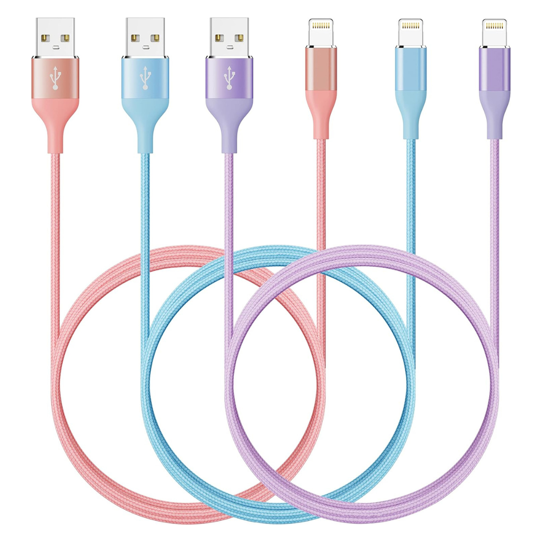 3-Pack 10ft Apple MFi Certified Fast Charging Lightning Cables (Various)