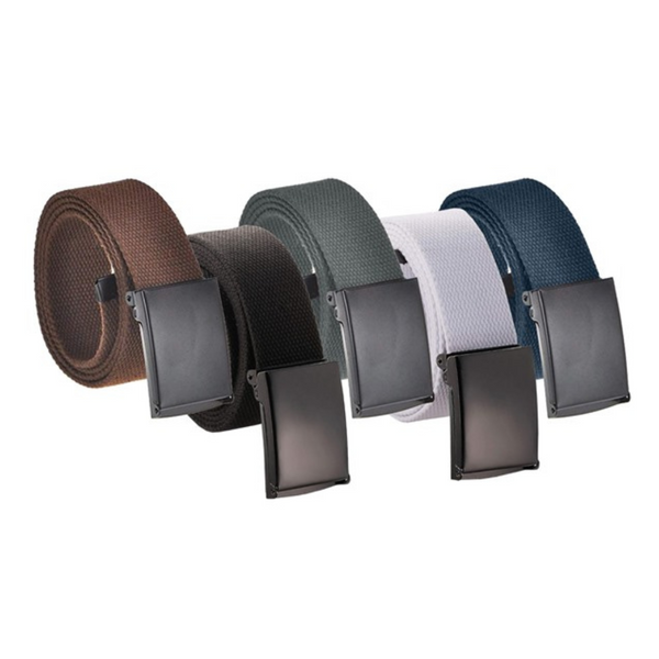 5-Pack Men's Cotton Belts With Military Buckle