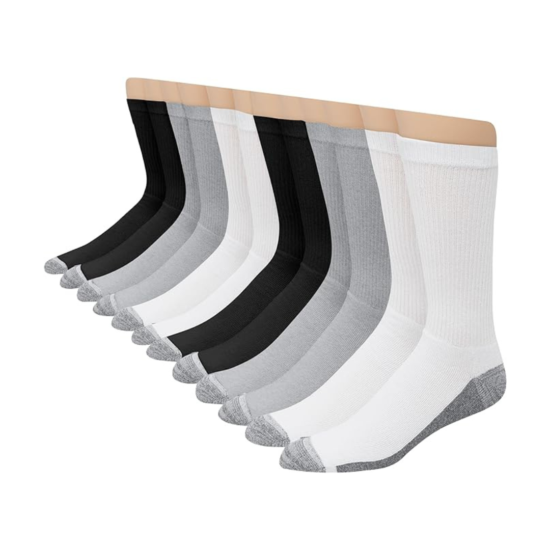 12-Pack Hanes Men's Max Cushioned Crew Socks With Odor Control