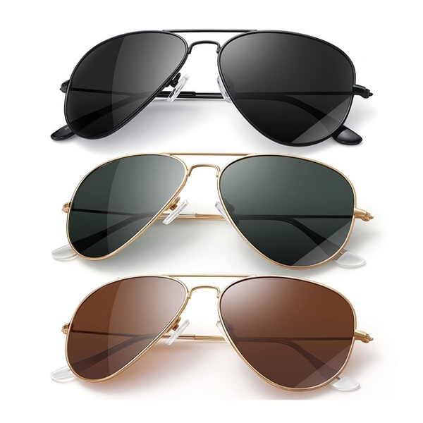 3-Pack Unisex Aviator Sunglasses