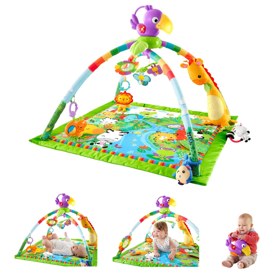 Fisher-Price Baby Playmat Rainforest Music & Lights Deluxe Gym With 10+ Activities & Toys