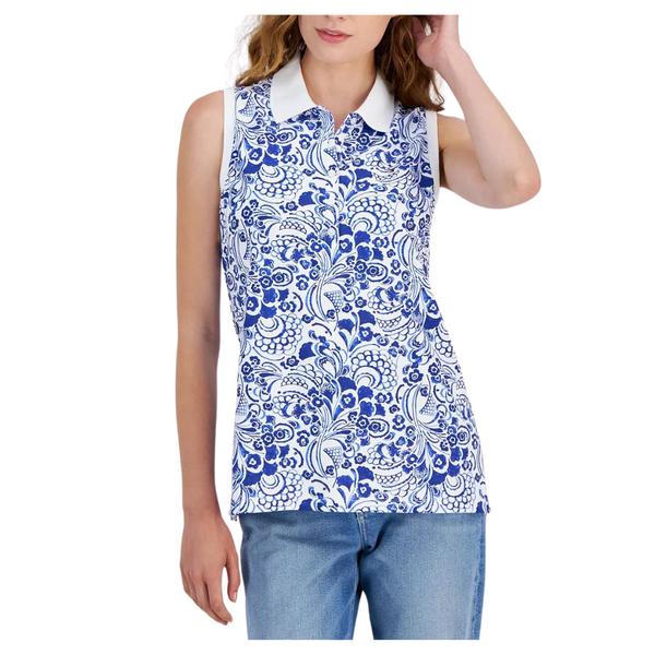 Tommy Hilfiger Women's Printed Collared Sleeveless Top