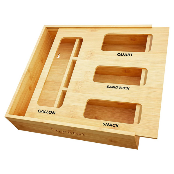 SpaceAid Bamboo Storage Organizer With 21 Label Stickers (1 Box 4 Slots)