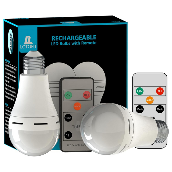 2-Pack E26 5000K Rechargeable A21 LED Light Bulbs