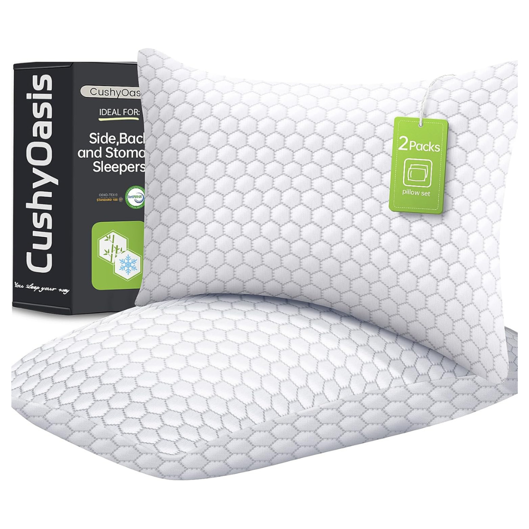 Set Of 2 Shredded Memory Foam Cooling Bed Pillows (Queen Size)