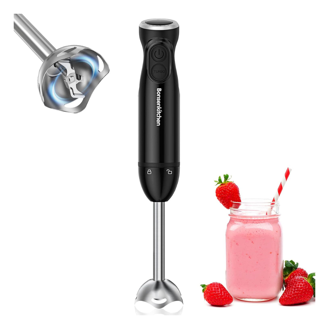 Bonsenkitchen 12-Speed Electric Hand Blender With Turbo Mode