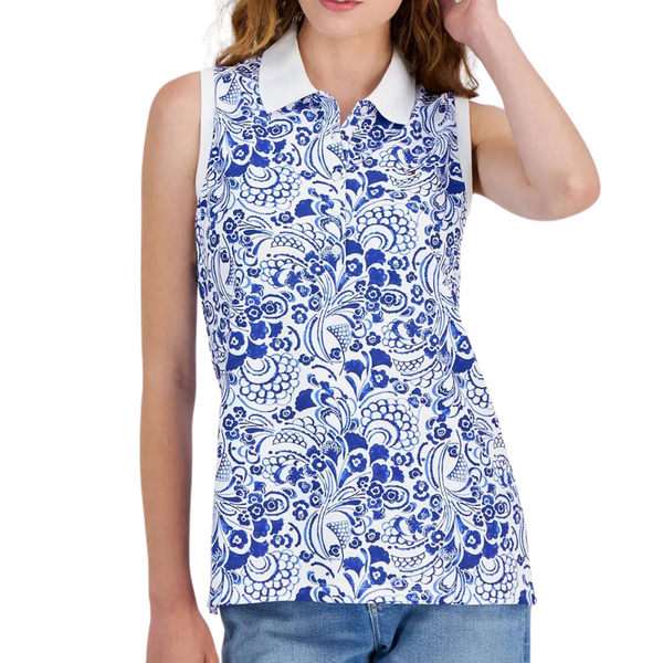 Tommy Hilfiger Women's Printed Collared Sleeveless Top