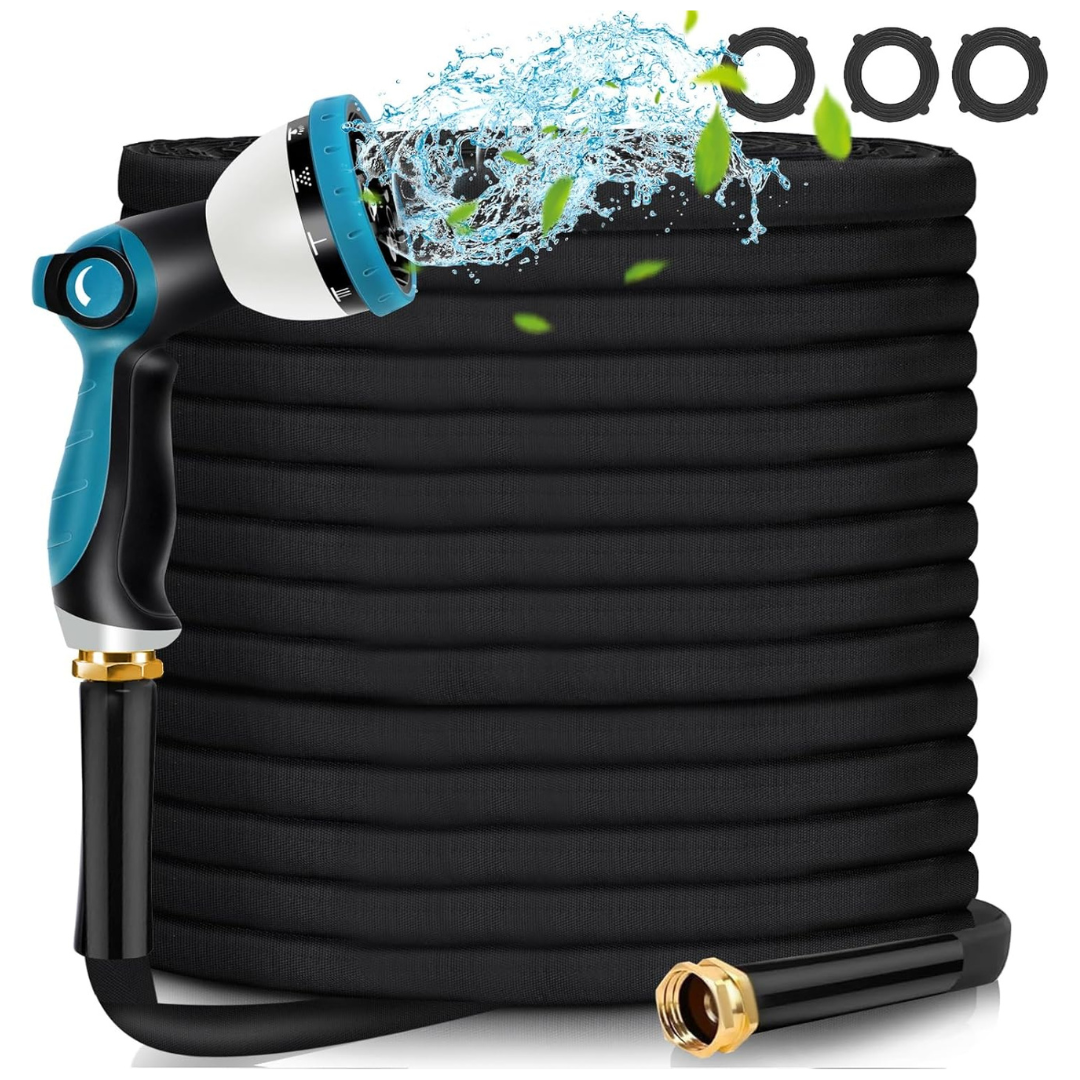 Crislex 50ft Portable Garden Water Hose With 10 Function Hose Nozzle