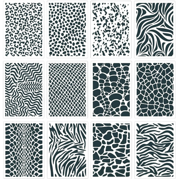 12-Piece Animal Skin Print Painting Stencils (8.3X5")