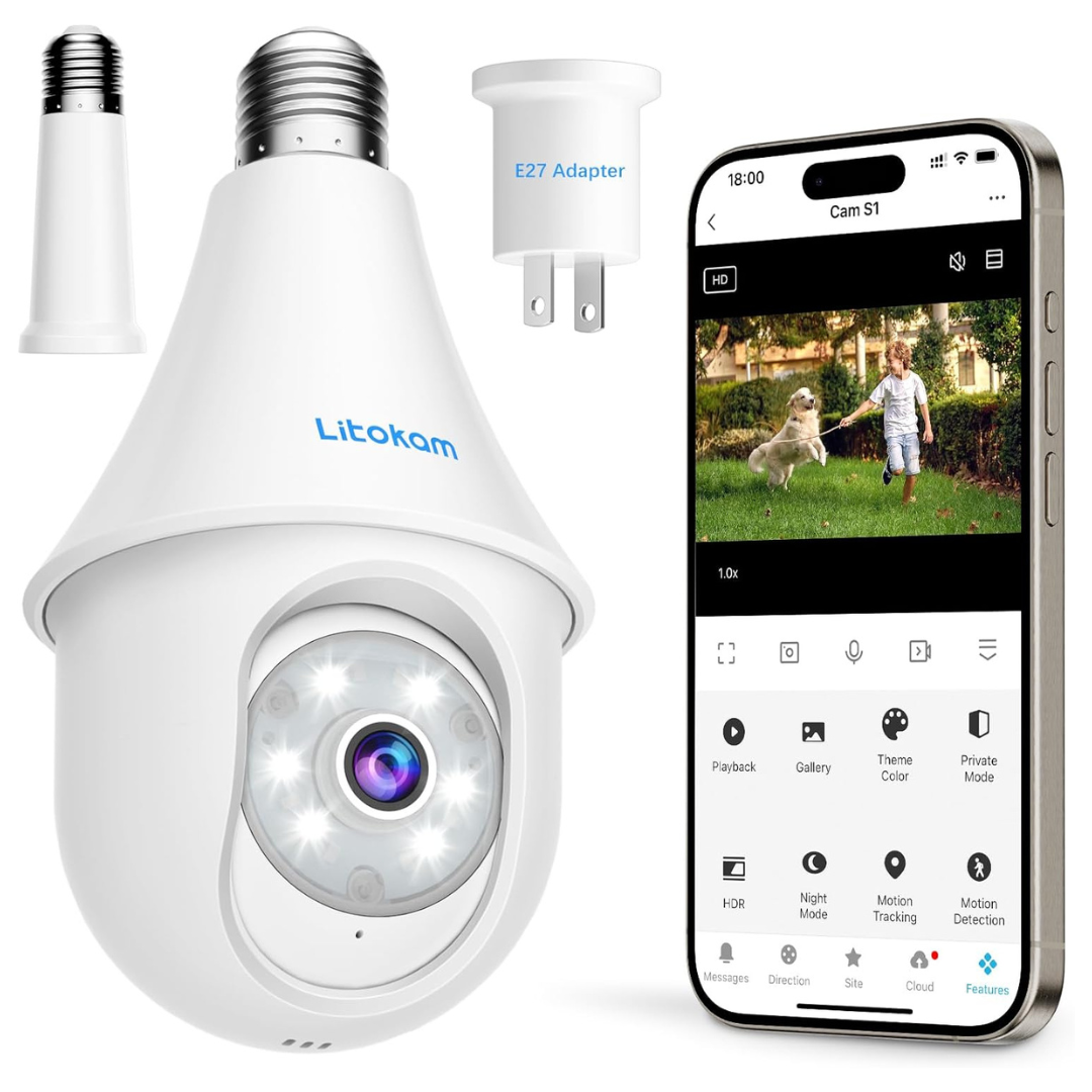 Litokam 2.4GHz 4MP Light Bulb Wireless 2K 360 Security Cameras