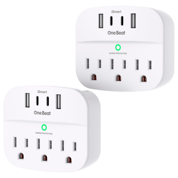 2-Pack One Beat 3-Outlet Surge Protector Power Strip W/ 4 USB Wall Charger