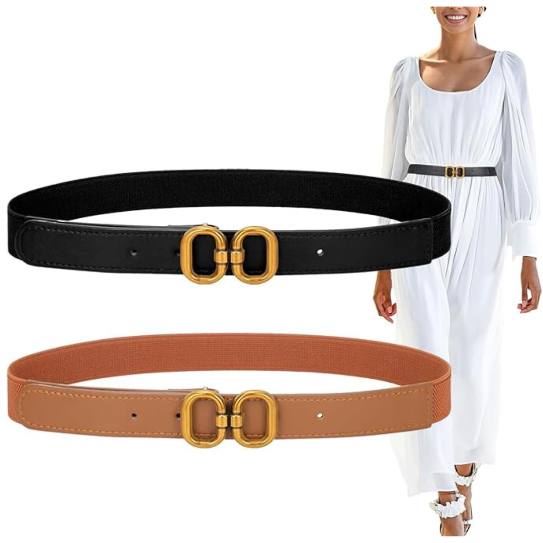 2-Pack Skinny Thin Stretch Elastic Belt For Women