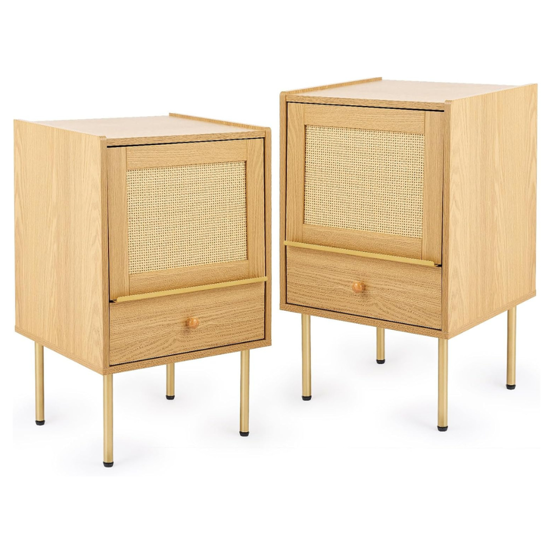 2-Pack Vonluce Wood Rattan Nightstand Table