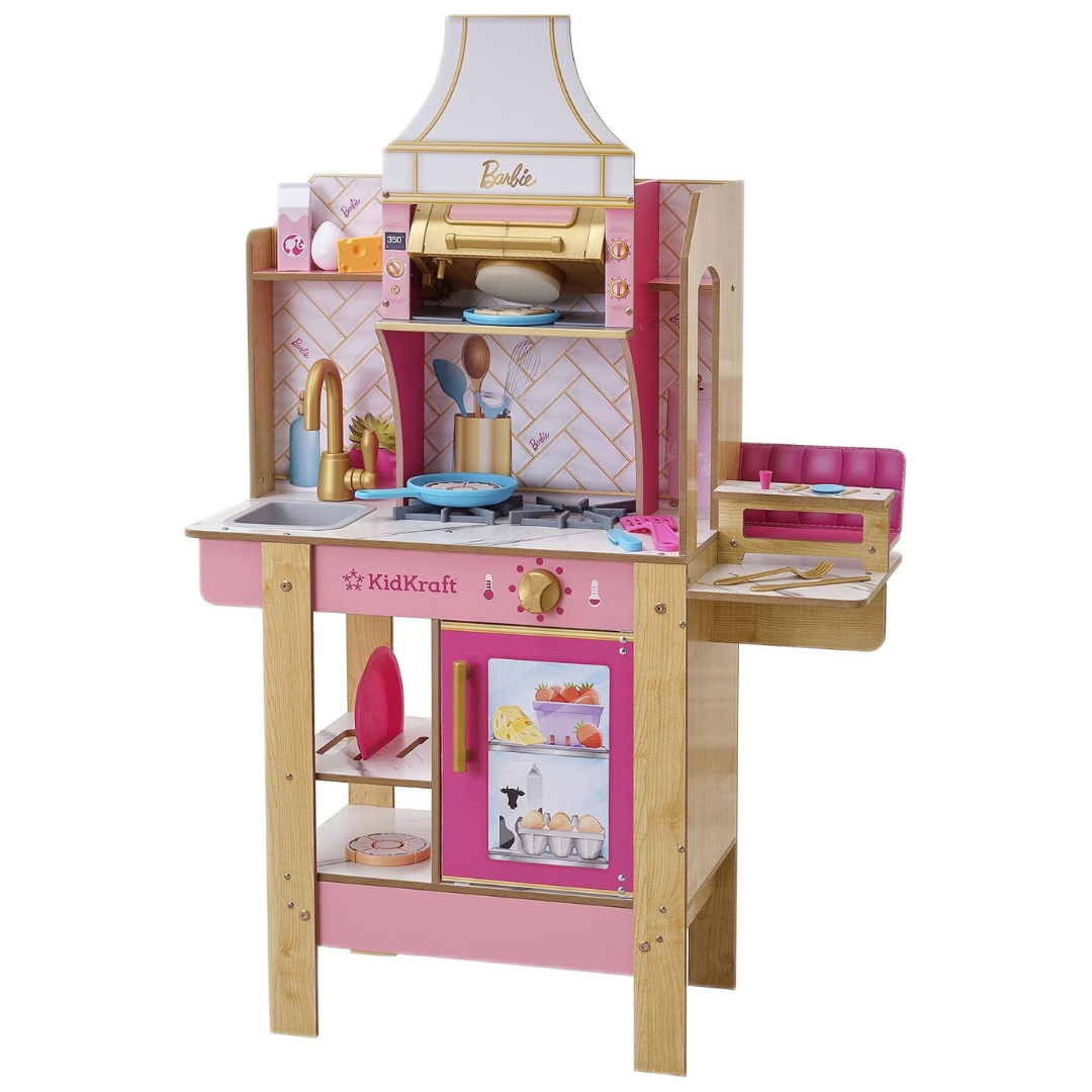 KidKraft Barbie Cook Wooden Play Kitchen With 30 Accessories