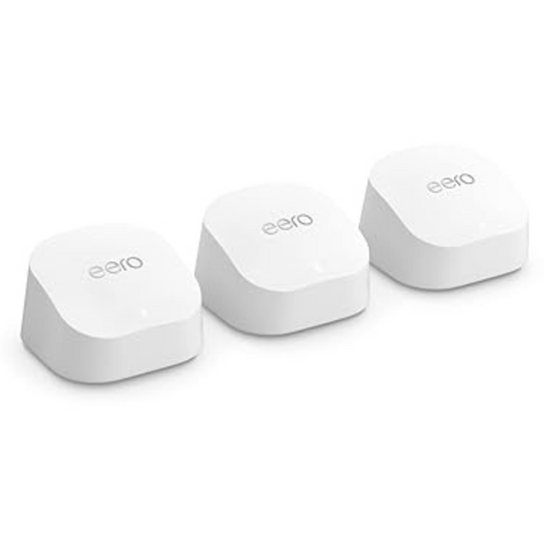 Amazon Eero 6+ Mesh Wi-Fi Router | 1.0 Gbps Ethernet | Coverage Up To 4,500 Sq. Ft. | Connect 75+ Devices | 3-Pack