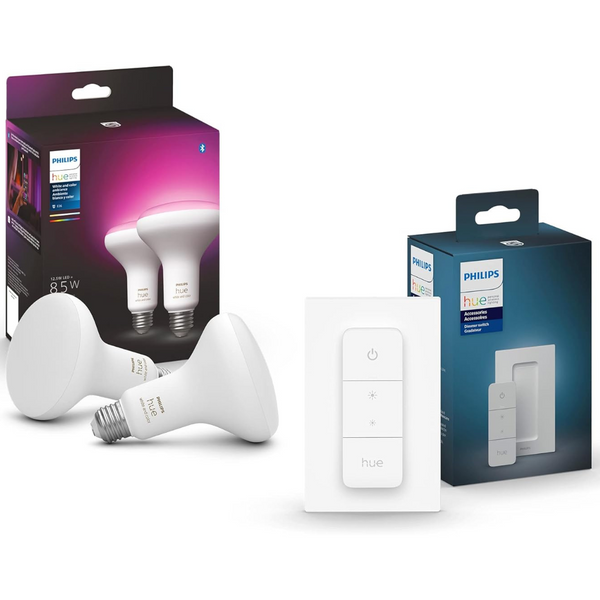 2-Pack Philips Hue White & Color Ambiance BR30 LED Smart Bulbs + Dimmer Switch