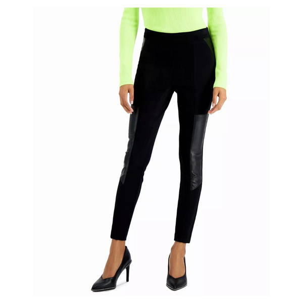 Bar III Petite Faux-Leather-Patch Leggings