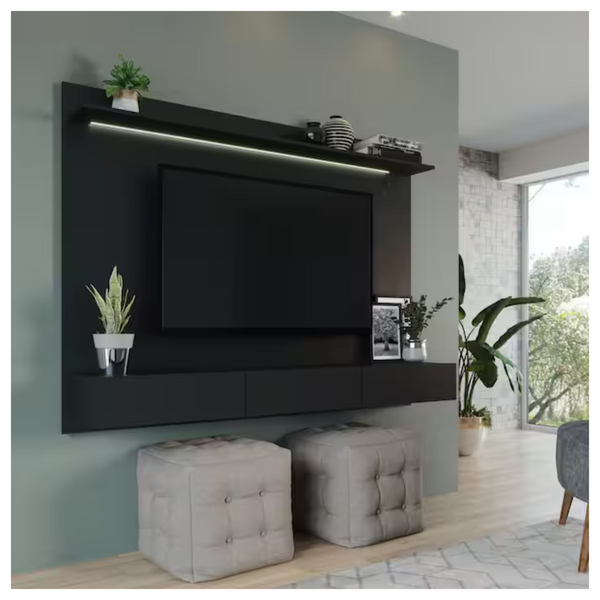 Homestock Black Wall Mounted Floating Entertainment Center