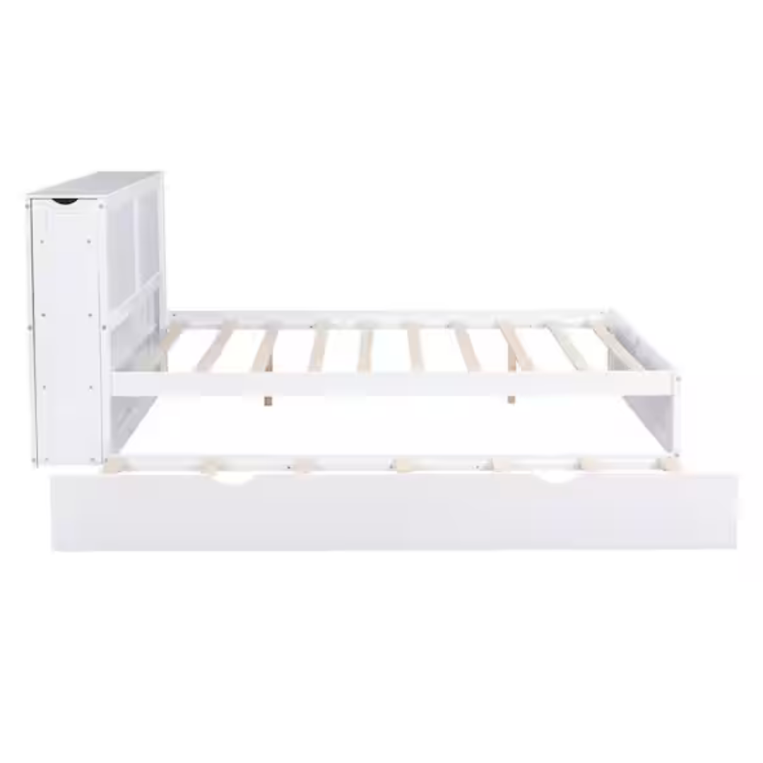 Qualler Queen Platform Bed W/ Trundle & Shelves