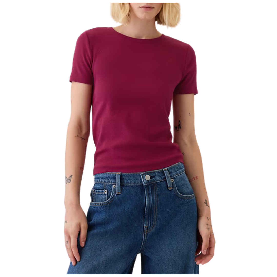 Gap Women's Modern Rib Cropped T-Shirt (Beet Red)