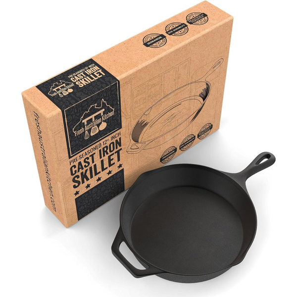 12" Fresh Australian Kitchen Pre-Seasoned Milled Cast Iron Skillet