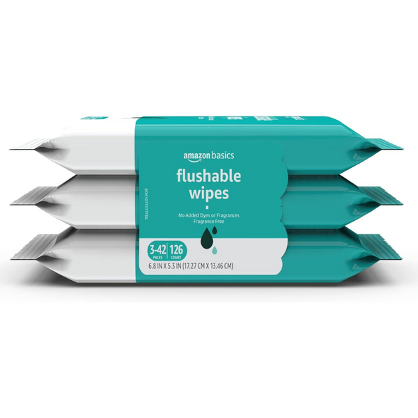 126-Count Amazon Basics Fragrance Free Flushable Adult Toilet Wipes