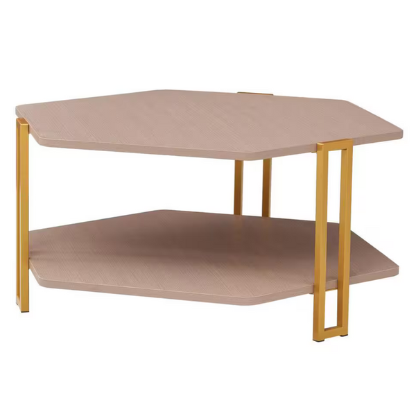 The Urban Port Brown And Gold Hexagonal Wood Coffee Table