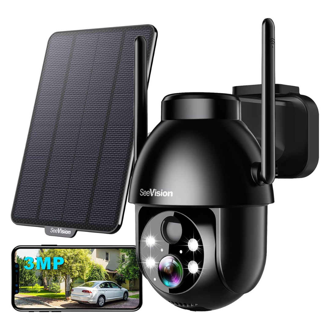 3MP 2K HD Color Night Vision Indoor Solar Security Camera With Spotlight