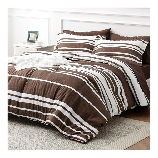 7-Piece Bedsure Bed In A Bag Full Size Striped Bedding Comforter Sets