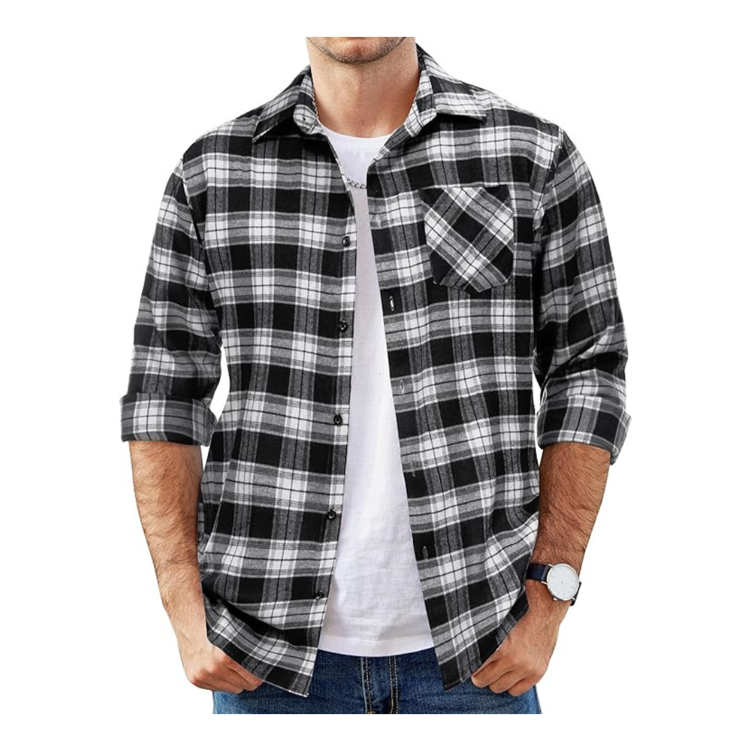 Coofandy Men's Lightweight Long Sleeve Plaid Flannel Casual Shirt (Various)