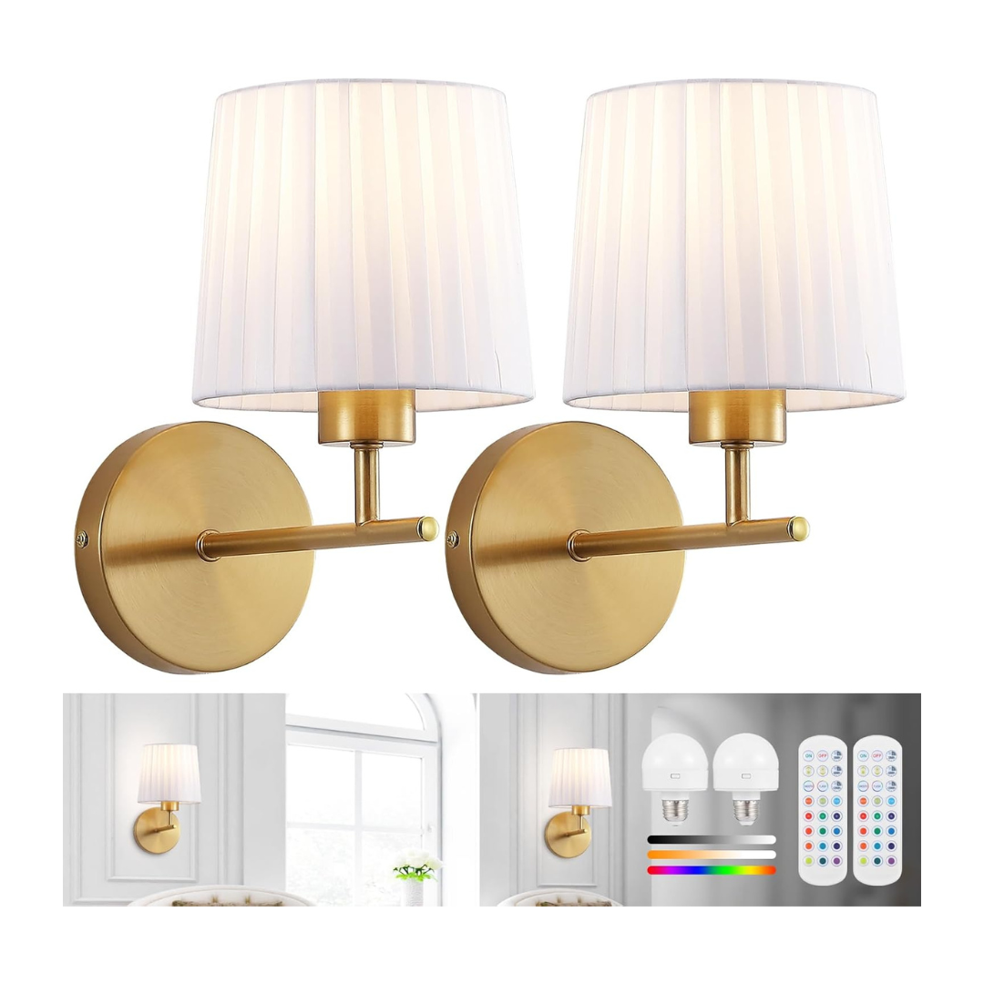 Set Of 2 Sheetea Battery Operated Cordless Wall Sconces