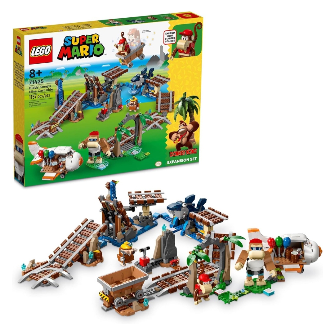 1157-Piece LEGO Kids Super Mario Diddy Kong's Mine Cart Ride Set (71425)