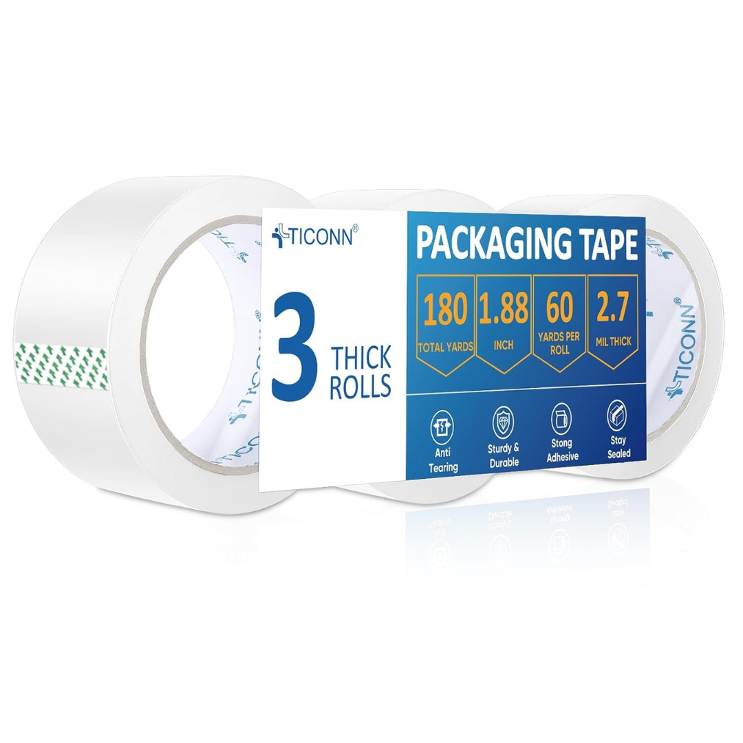 3-Pack 180 Yards Heavy Duty Clear Packaging Tape (1.88 Inch x 60 Yards)