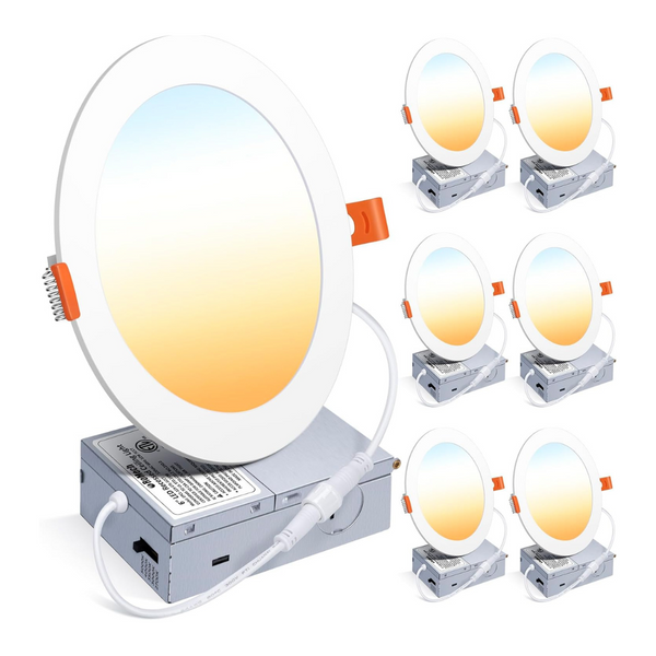 6-Pack 12W 1050LM 6" Ultra-Thin LED Recessed Ceiling Light