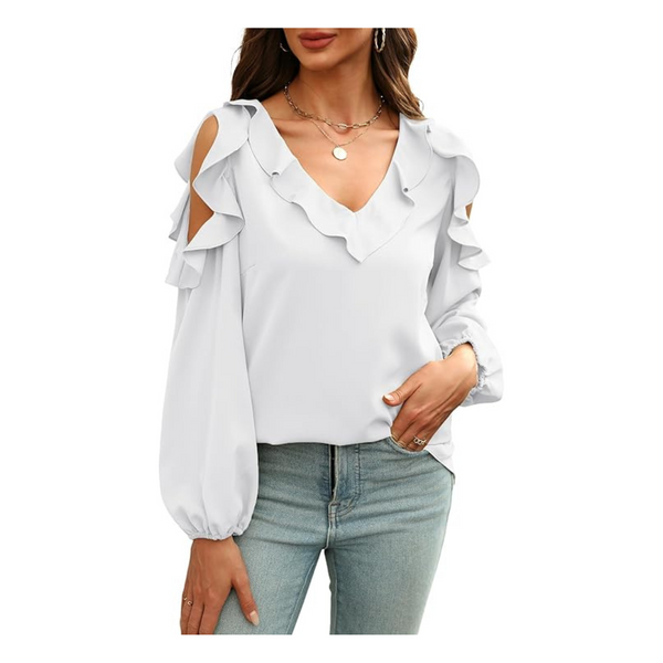 Women's V Neck Casual Long Sleeve Ruffle Summer Tops