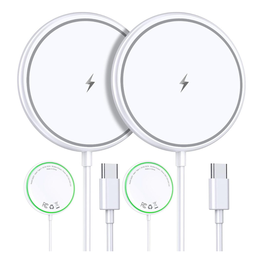 2-Pack 15W Magnetic Wireless Charger With Sleep-Friendly LED Light